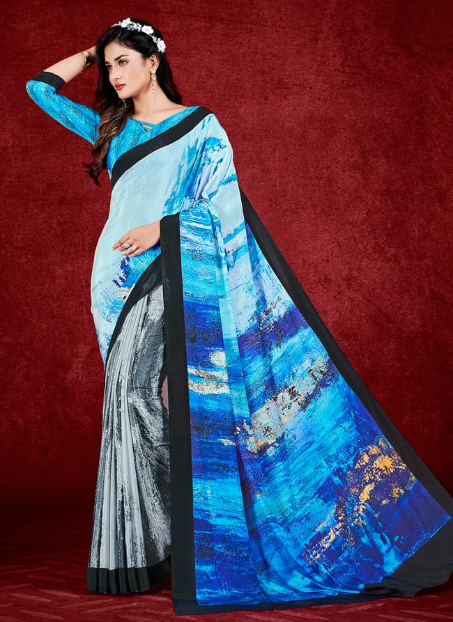 Crape Multi Colour Party Wear Digital Abstract Printed Saree